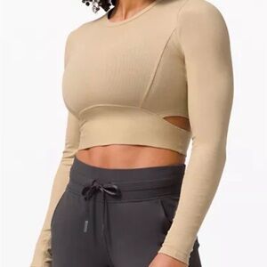 lululemon athletica Beige Long Sleeve Cutout Crop Top